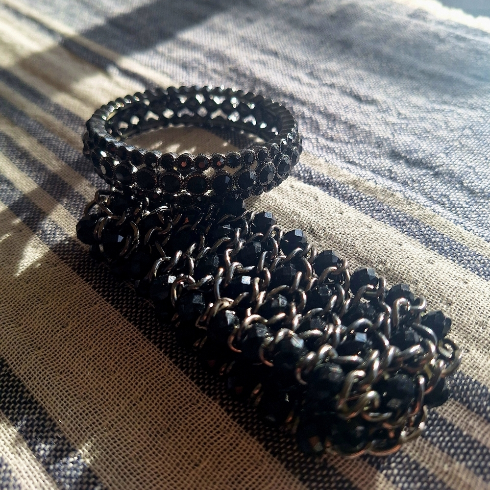 Black Beaded Bracelets (Lot of 2)